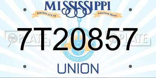 7T20857 Mississippi License Plate