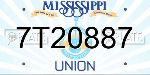 7T20887 Mississippi License Plate