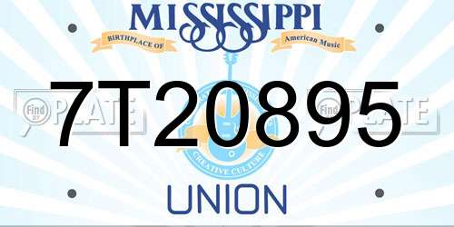 7T20895 Mississippi License Plate