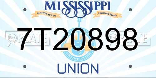 7T20898 Mississippi License Plate
