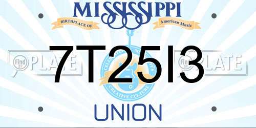 7T25I3 Mississippi License Plate