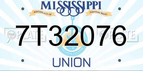 7T32076 Mississippi License Plate