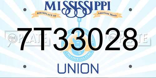 7T33028 Mississippi License Plate