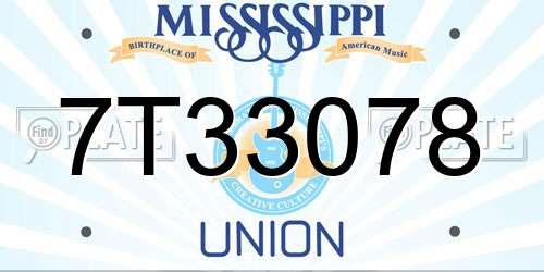7T33078 Mississippi License Plate
