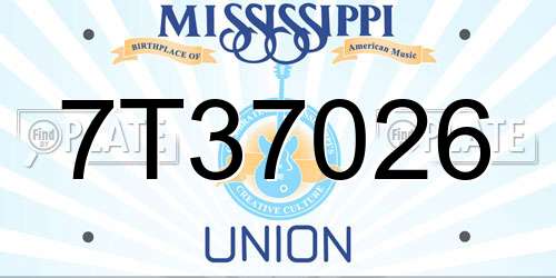 7T37026 Mississippi License Plate