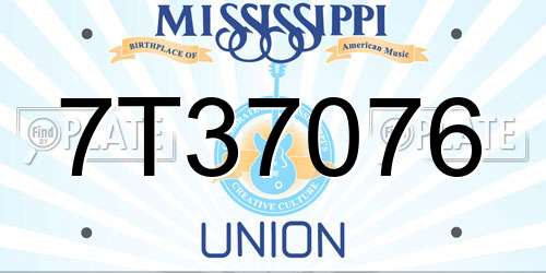 7T37076 Mississippi License Plate