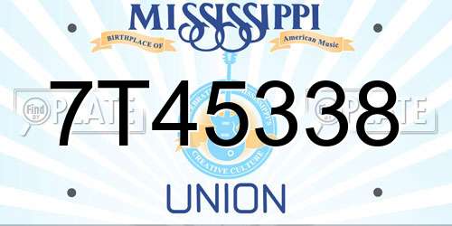 7T45338 Mississippi License Plate