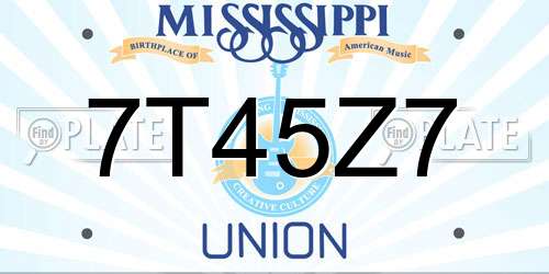 7T45Z7 Mississippi License Plate