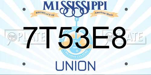 7T53E8 Mississippi License Plate