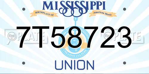 7T58723 Mississippi License Plate
