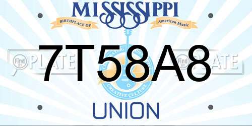 7T58A8 Mississippi License Plate