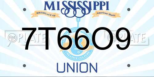 7T66O9 Mississippi License Plate