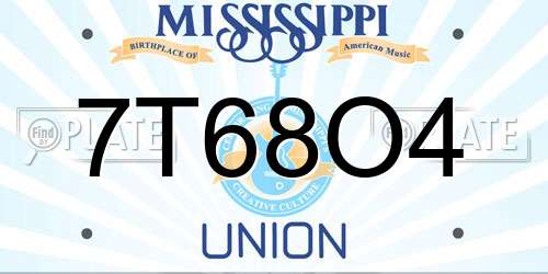 7T68O4 Mississippi License Plate