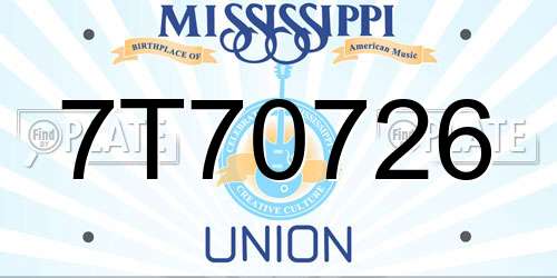 7T70726 Mississippi License Plate