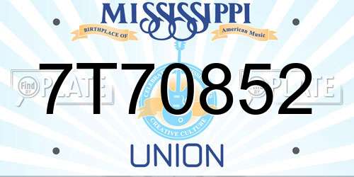 7T70852 Mississippi License Plate