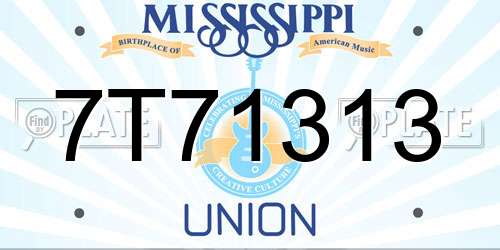 7T71313 Mississippi License Plate