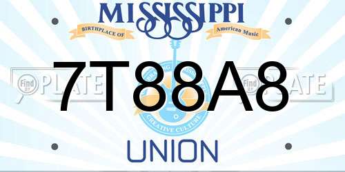 7T88A8 Mississippi License Plate
