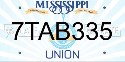 7TAB335 Mississippi License Plate