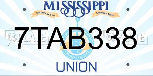7TAB338 Mississippi License Plate