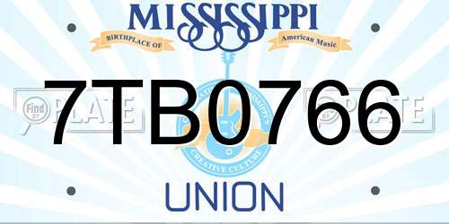 7TB0766 Mississippi License Plate