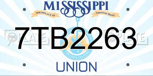 7TB2263 Mississippi License Plate