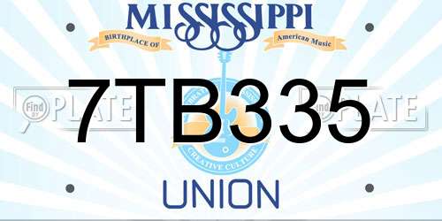 7TB335 Mississippi License Plate