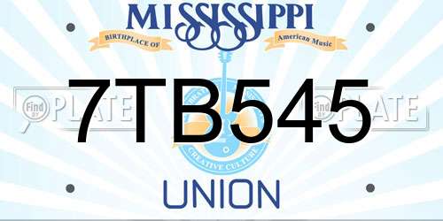 7TB545 Mississippi License Plate