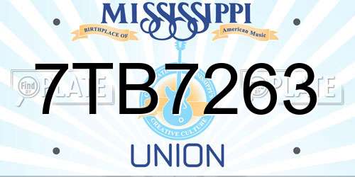7TB7263 Mississippi License Plate