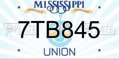 7TB845 Mississippi License Plate