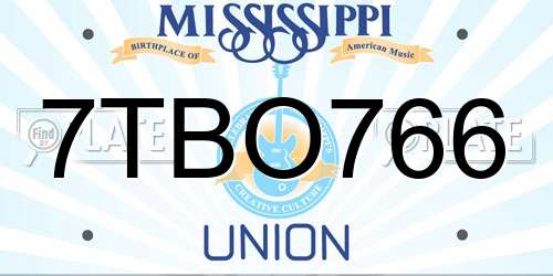 7TBO766 Mississippi License Plate