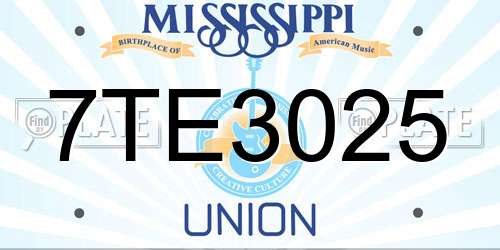 7TE3025 Mississippi License Plate