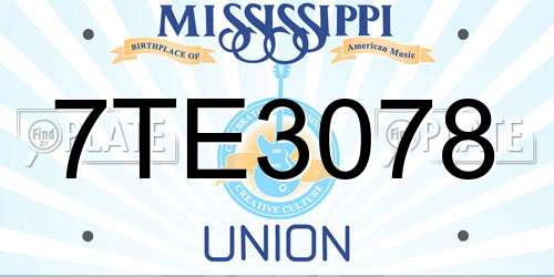 7TE3078 Mississippi License Plate