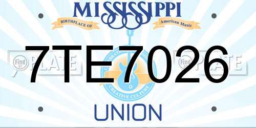 7TE7026 Mississippi License Plate