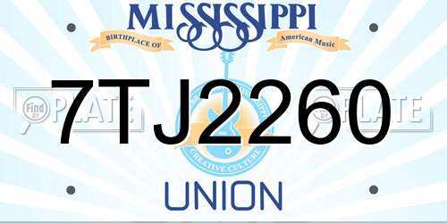 7TJ2260 Mississippi License Plate