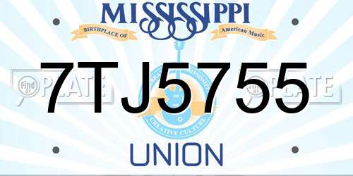 7TJ5755 Mississippi License Plate