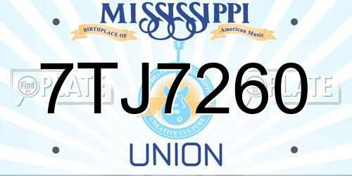 7TJ7260 Mississippi License Plate