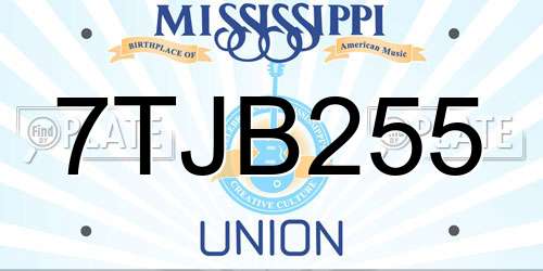 7TJB255 Mississippi License Plate