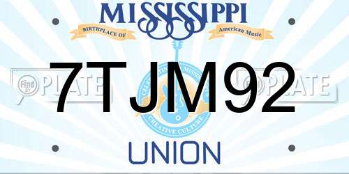 7TJM92 Mississippi License Plate