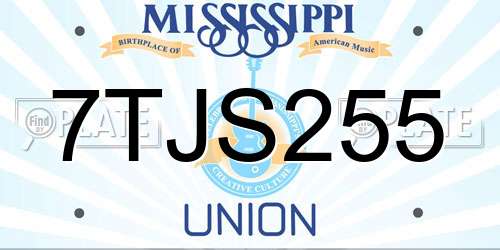 7TJS255 Mississippi License Plate