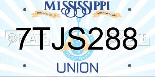 7TJS288 Mississippi License Plate