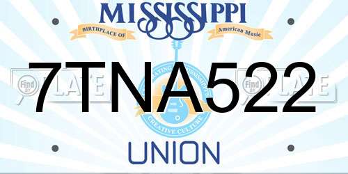 7TNA522 Mississippi License Plate