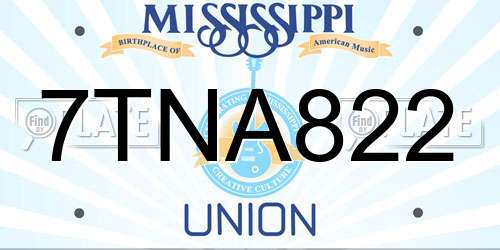 7TNA822 Mississippi License Plate