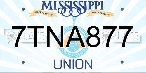 7TNA877 Mississippi License Plate