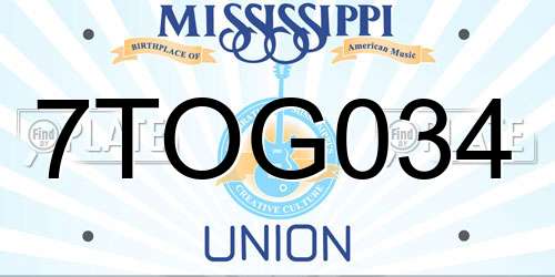 7TOG034 Mississippi License Plate