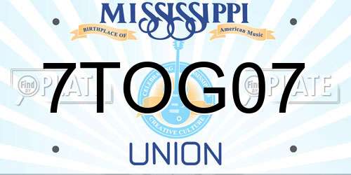 7TOG07 Mississippi License Plate