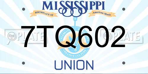 7TQ602 Mississippi License Plate