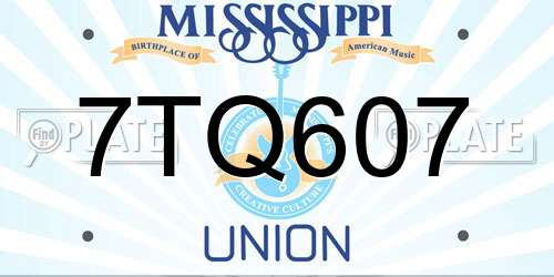 7TQ607 Mississippi License Plate