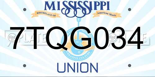 7TQG034 Mississippi License Plate