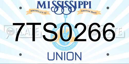 7TS0266 Mississippi License Plate