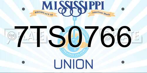 7TS0766 Mississippi License Plate